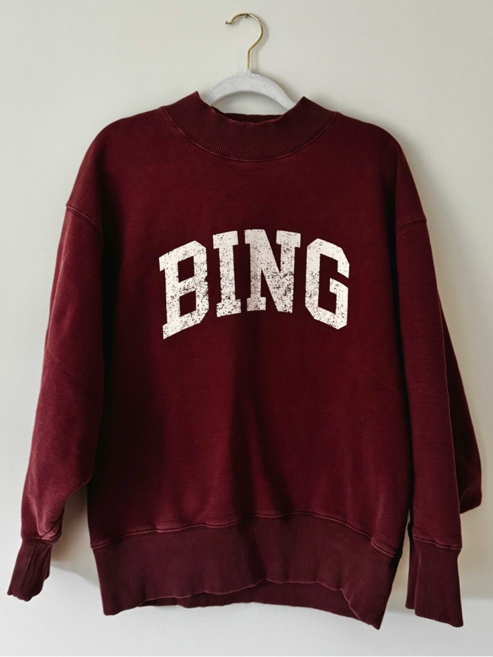 Anine Bing Revolve Bradie Bing Mock Neck Sweatshirt, Deep Burgundy – Size Large